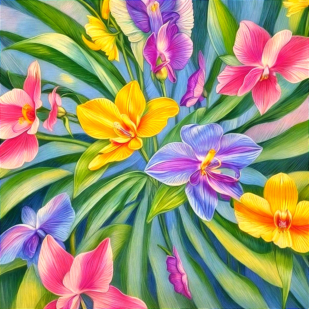 Vibrant Orchids in Various Colors Against Green Background