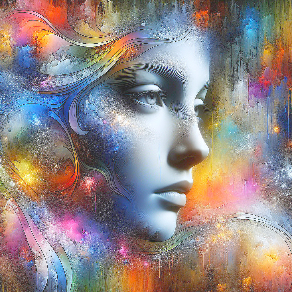 Surreal Human Face with Vibrant Cosmic Colors