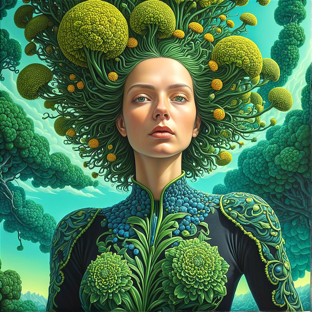 Surreal Portrait of a Woman with Botanical Elements