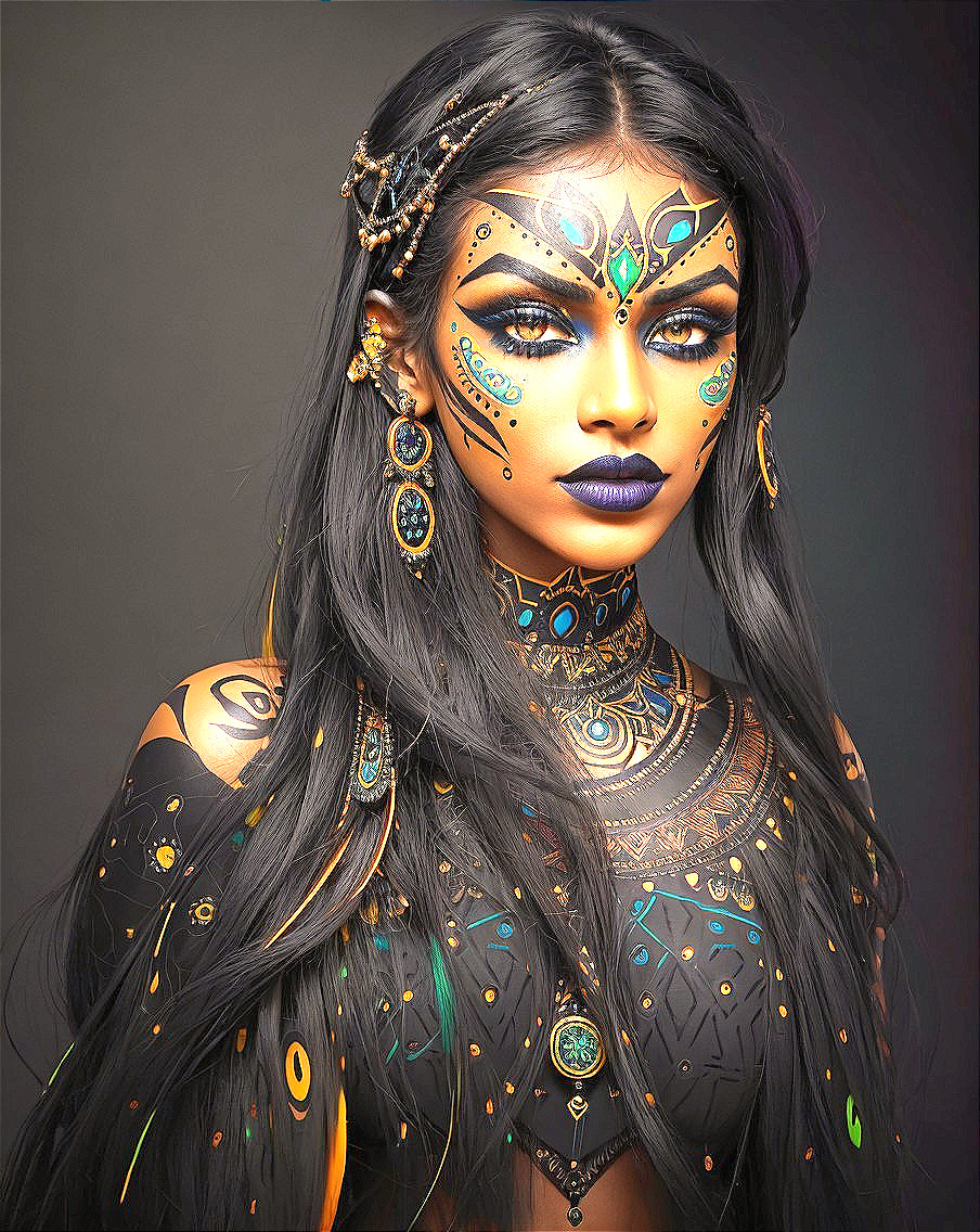 Enchanting Beauty: Intricate Painted Portrait