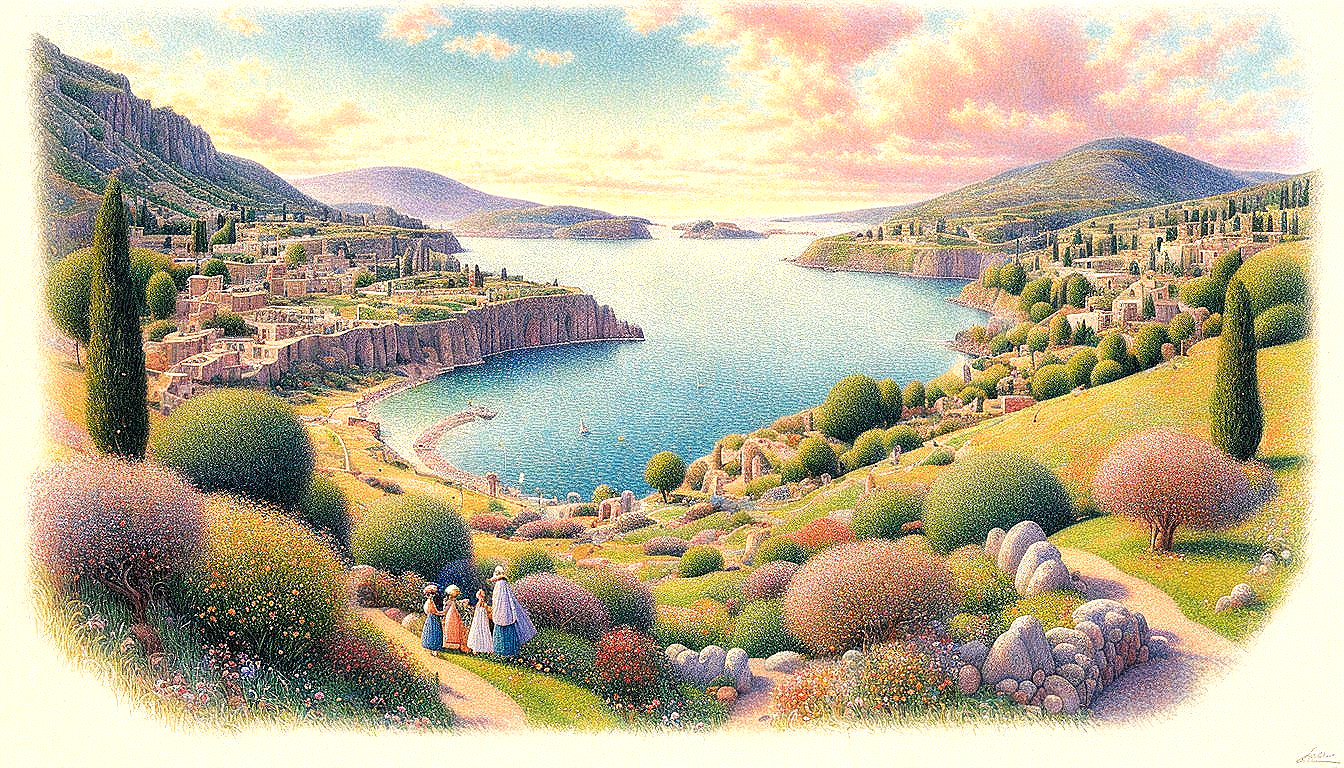 Serene Bay Landscape with Hills and Villages