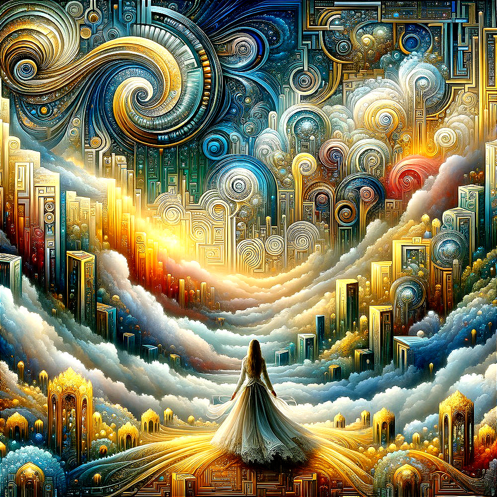 Surreal Landscape with Vibrant Colors and Dreamy Elements