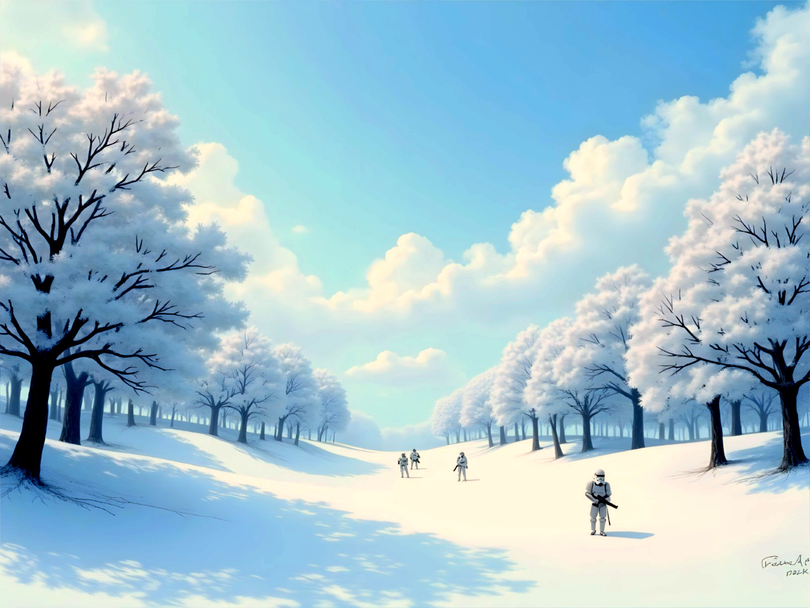 Serene Winter Landscape with Snow and Frosty Trees