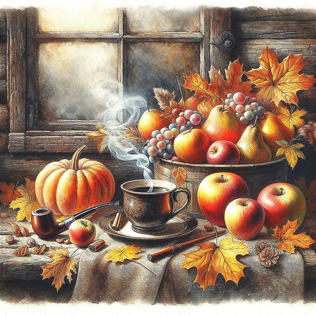 Cozy Autumn Scene with Coffee and Seasonal Decor