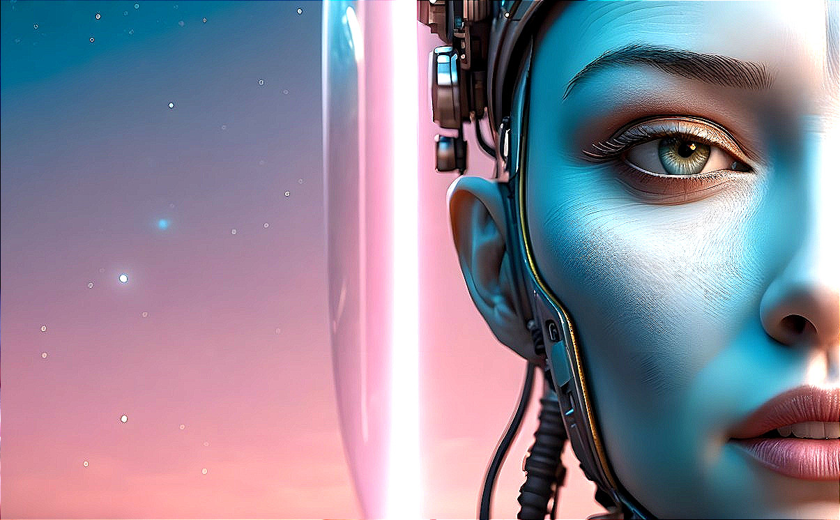 Futuristic Half-Female Face with Cybernetic Enhancements