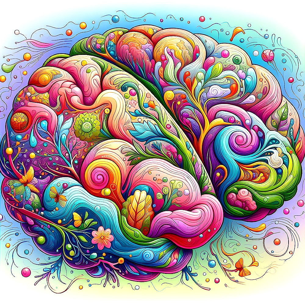 Colorful Brain Illustration with Nature Elements