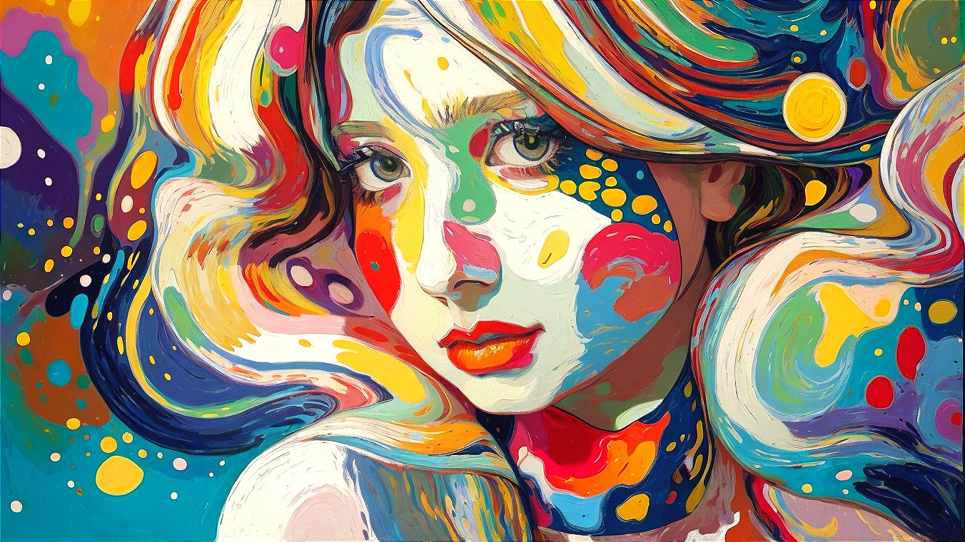 Abstract Portrait of a Young Woman with Colorful Hair