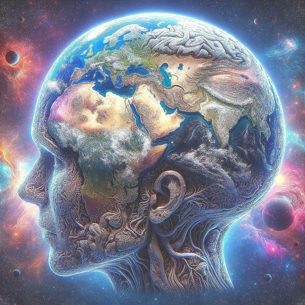 Surreal Earth Shaped Like a Human Head with Cosmos