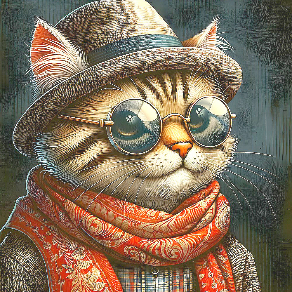 Stylish Cat in Hat and Sunglasses with Scarf