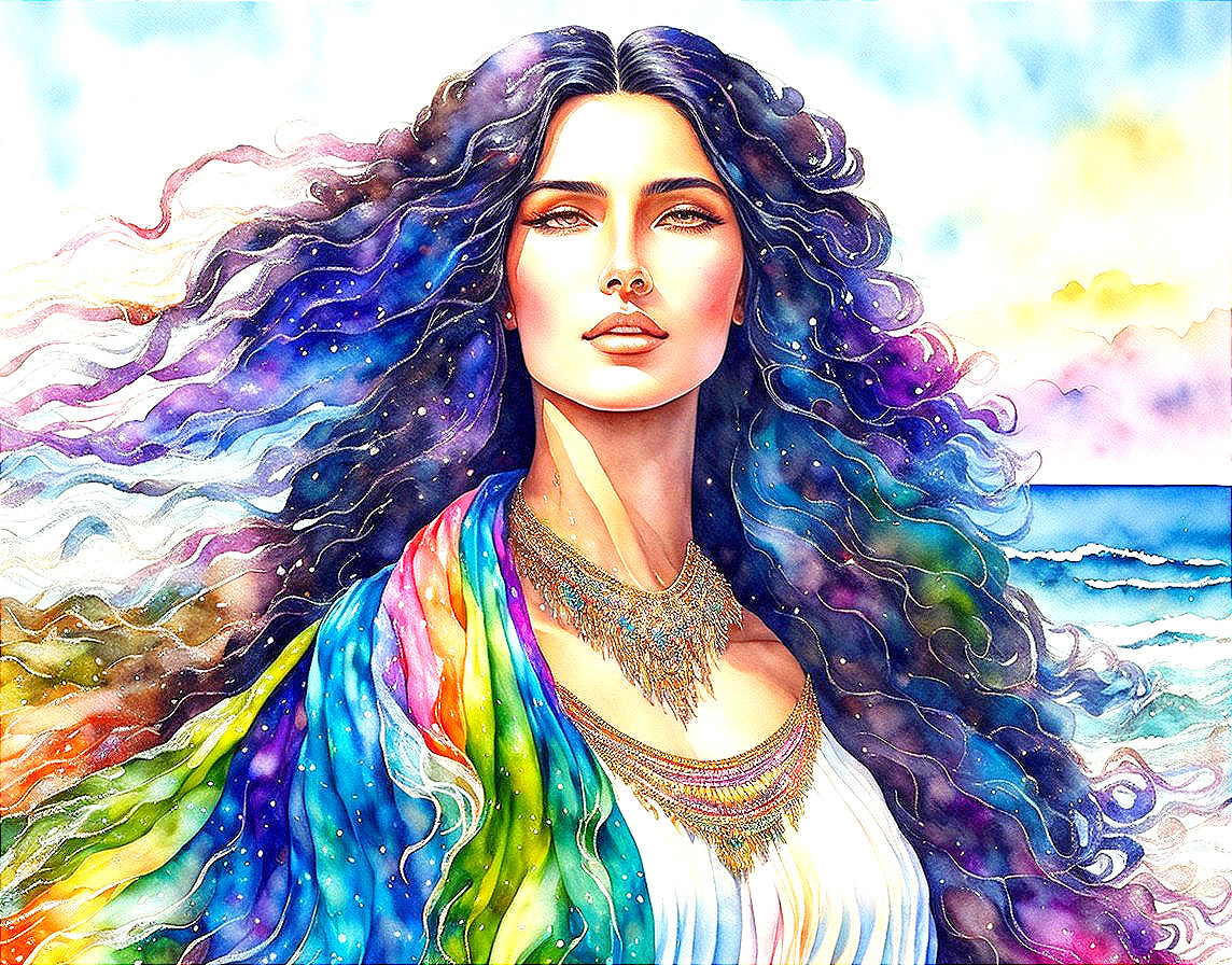 Portrait of a Woman with Colorful Hair and Shawl