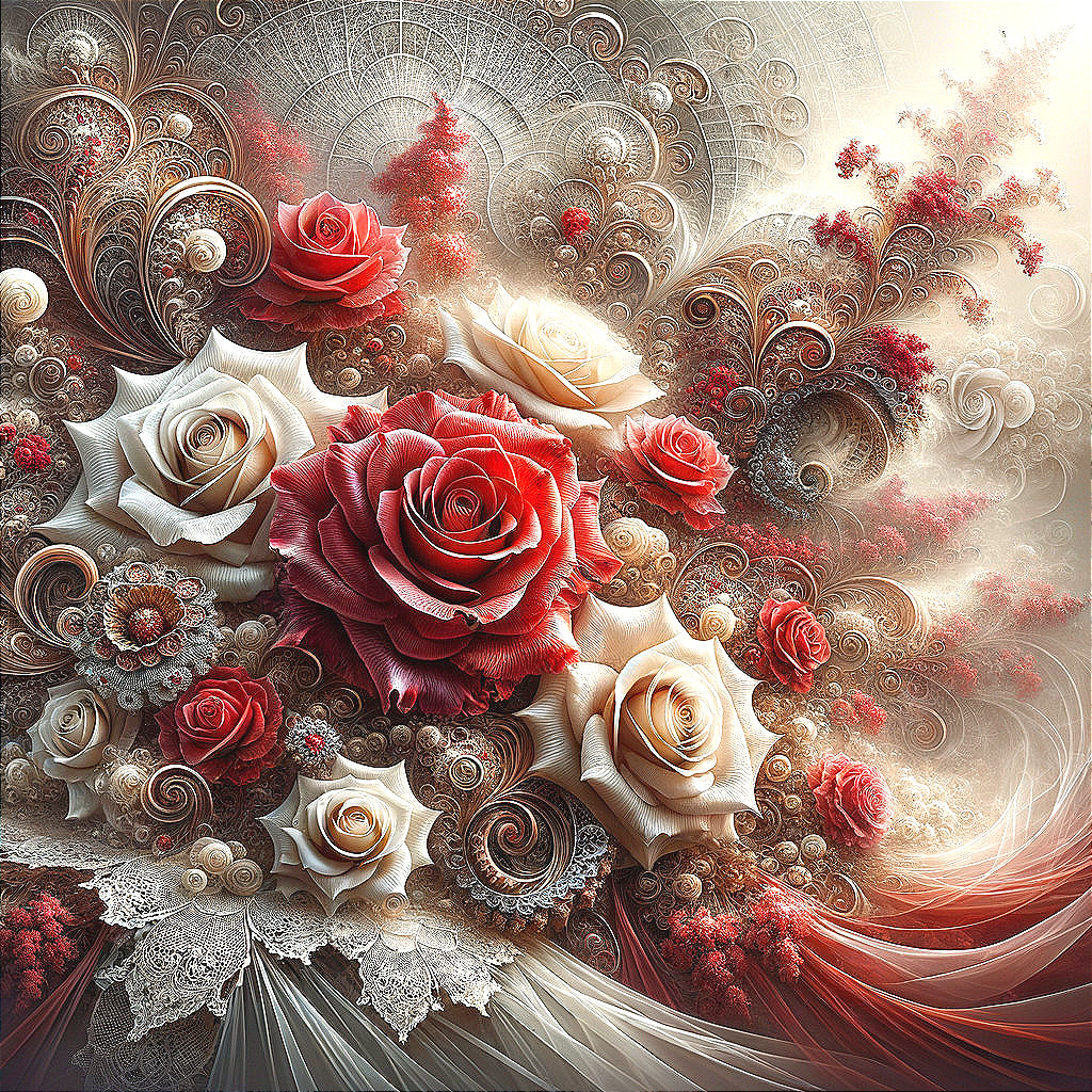 Intricate Roses with Fractal Background Design