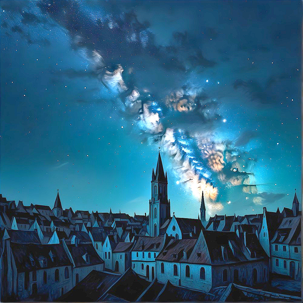 Tranquil Night Scene of a Quaint Village Under Stars