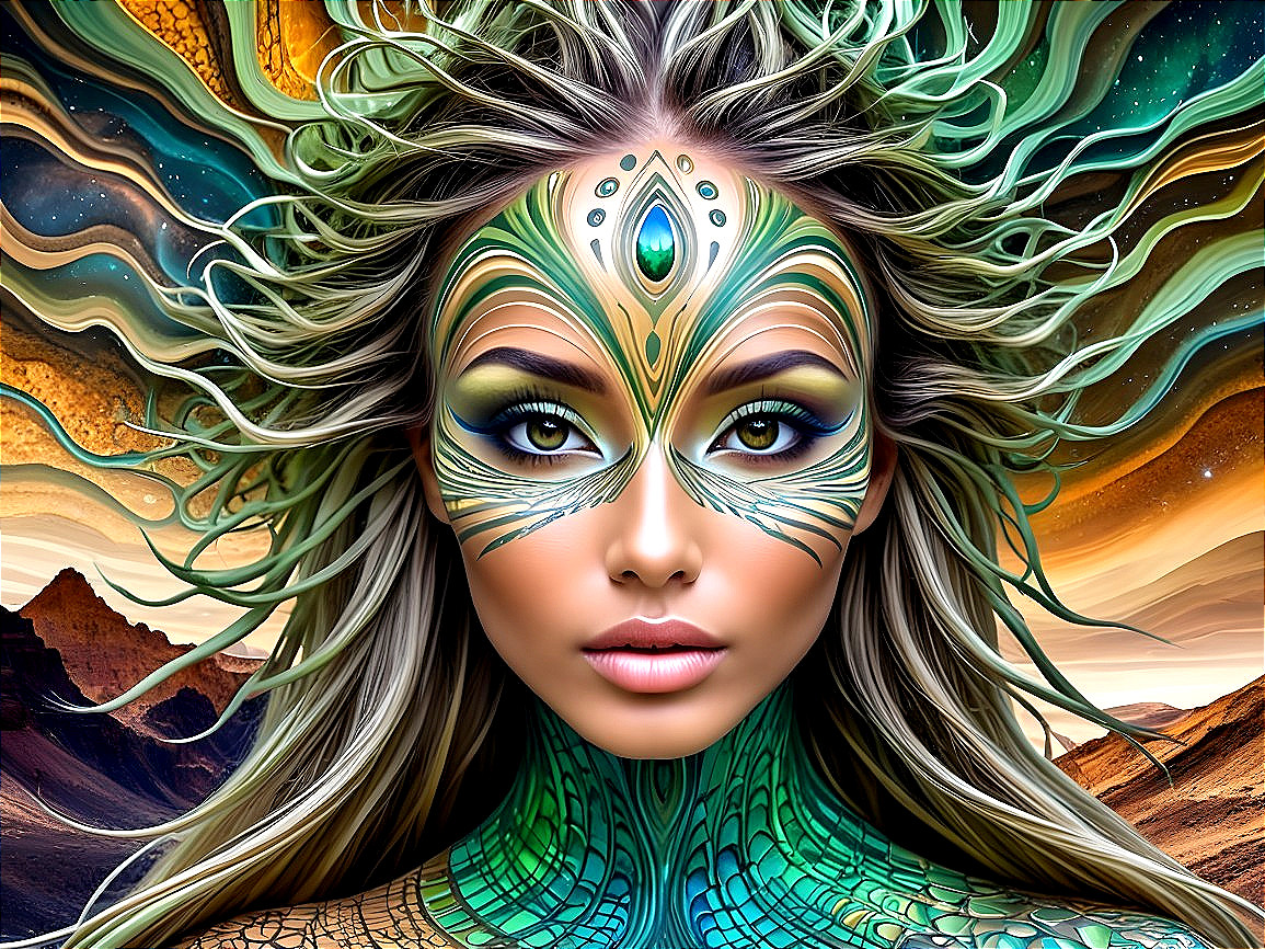 Portrait of a woman with nature-inspired body paint