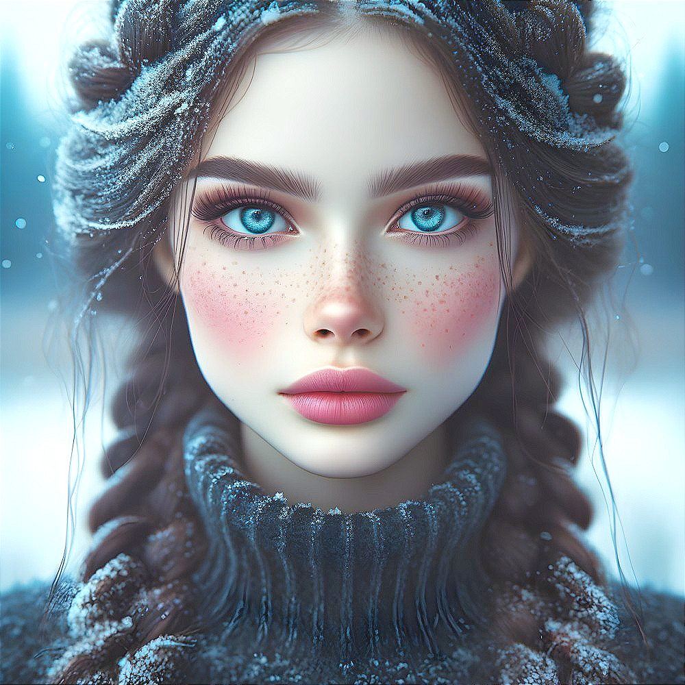 Close-Up Portrait of Young Woman in Winter Setting