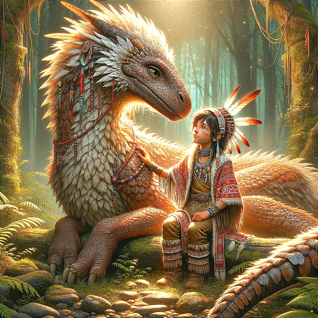 Child and Dragon in a Serene Magical Forest