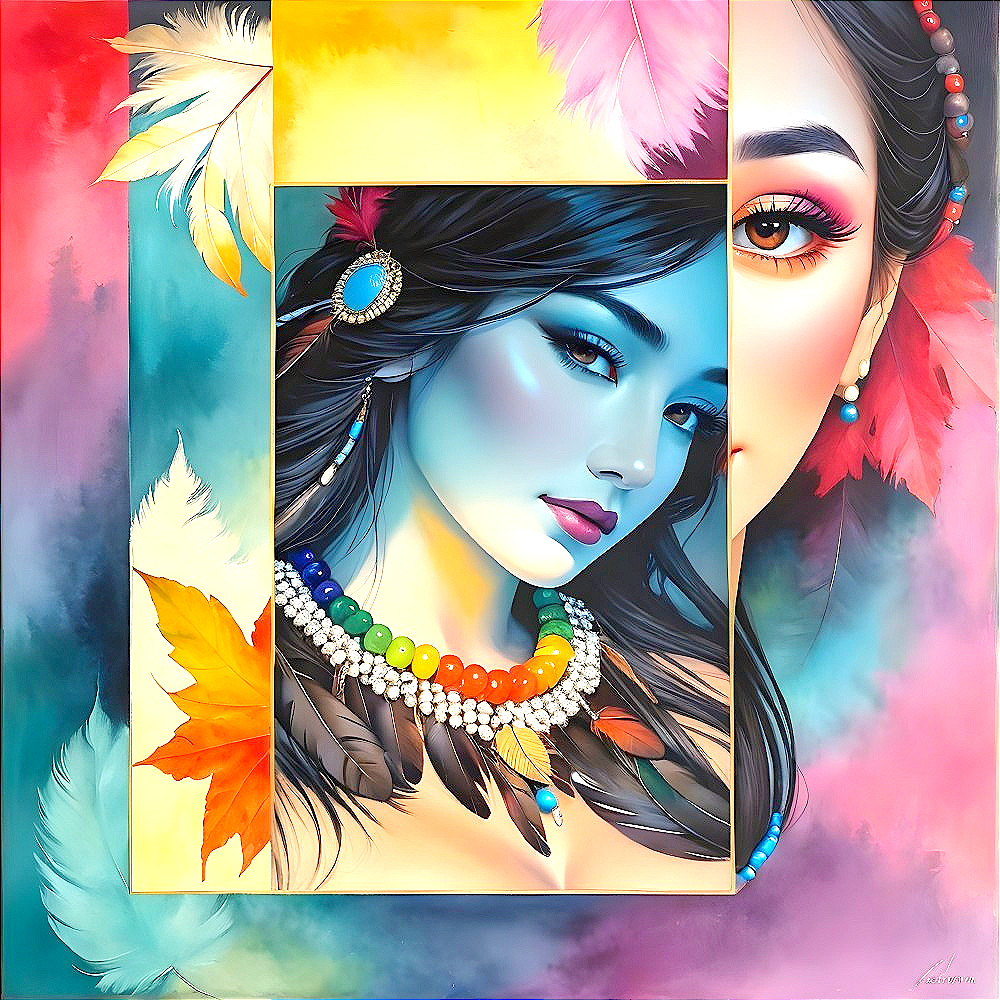 Portrait of a Young Woman with Blue Skin and Leaves