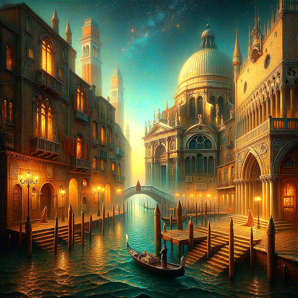 Vibrant Fantasy Scene of Venice at Sunset