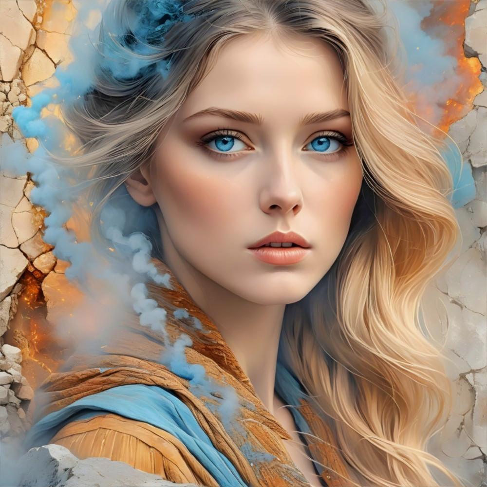 Portrait of a Young Woman with Blonde Hair and Blue Eyes