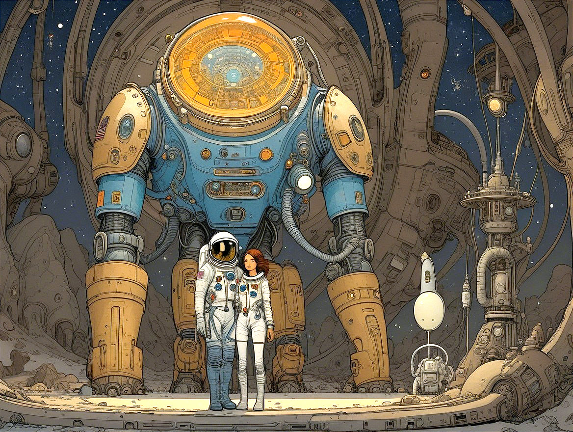 Futuristic Lunar Scene with Astronaut and Robot