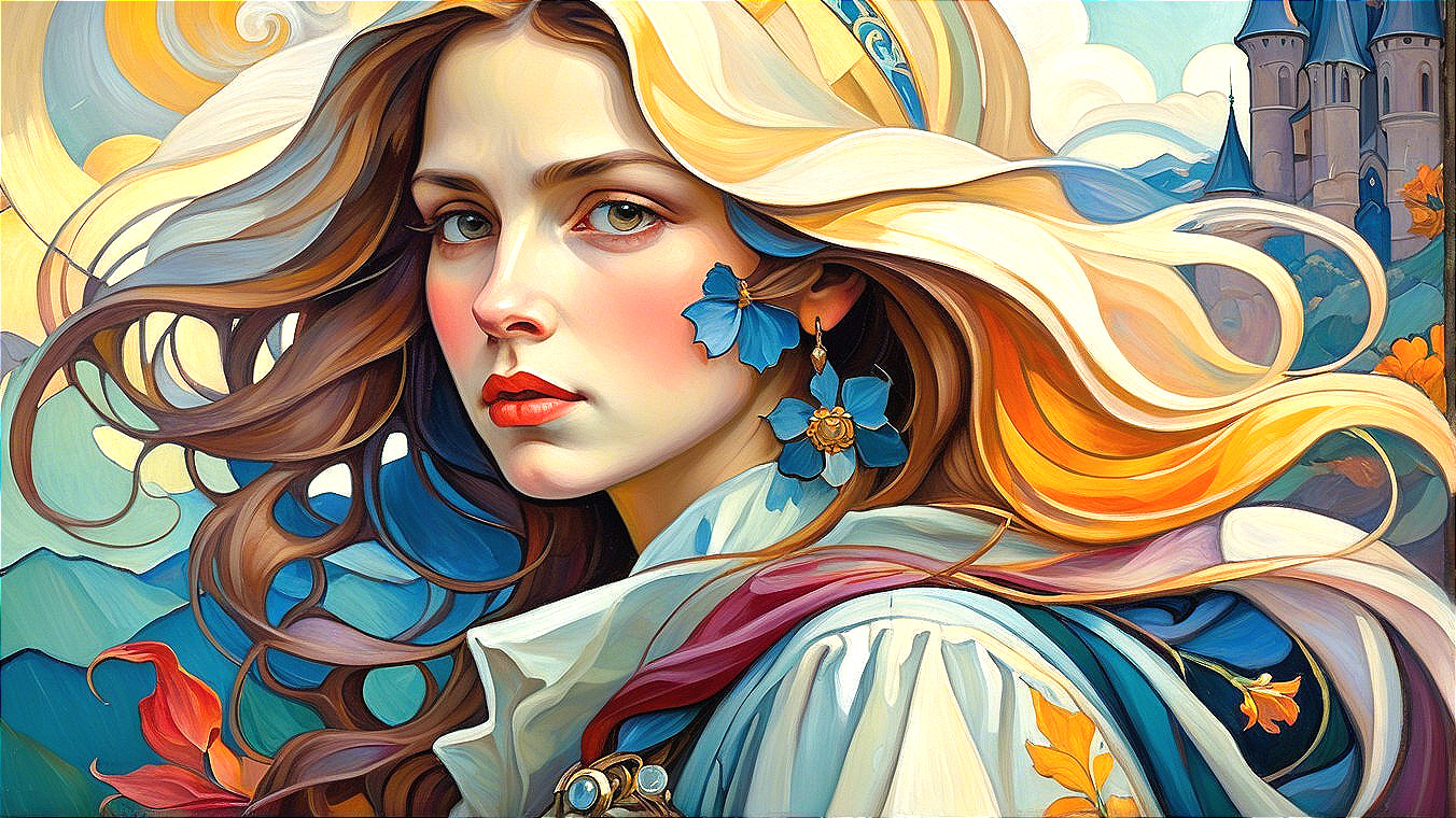 Young Woman with Vibrant Hair and Floral Adornments