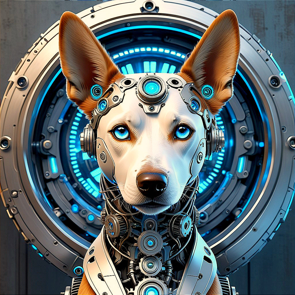 Futuristic robotic dog with glowing blue accents