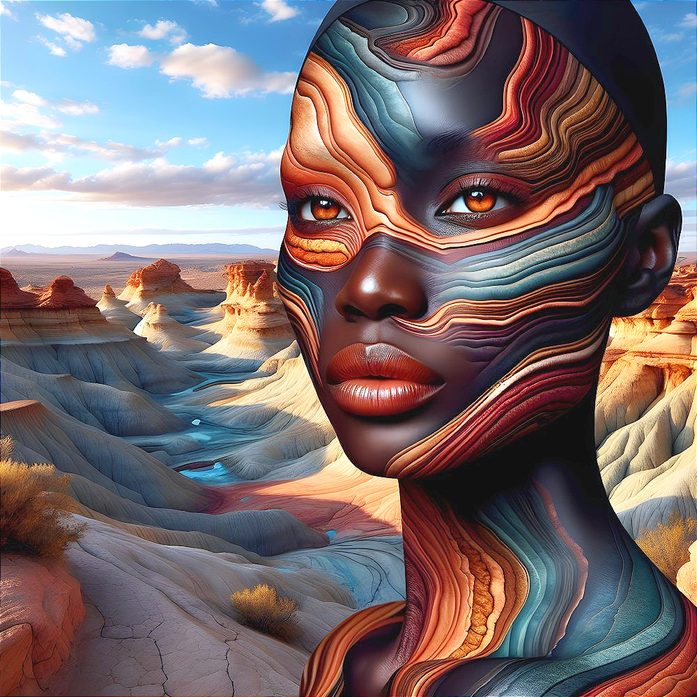 Portrait of a Figure with Geological Patterned Face