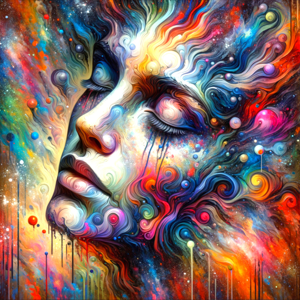 Vibrant Abstract Face with Cosmic Elements and Colors