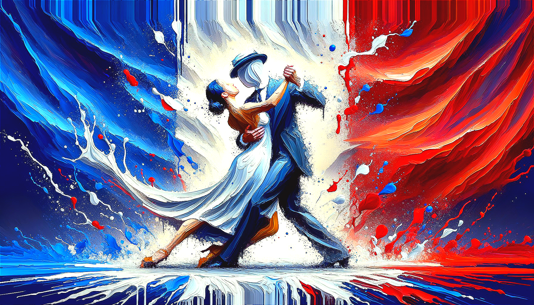 Couple Dancing Against Vibrant Red, White, and Blue