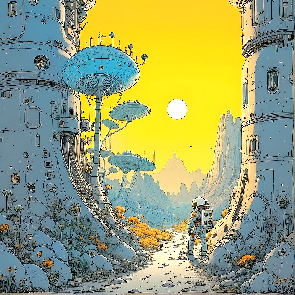 Astronaut in an Alien Landscape with Futuristic Structures