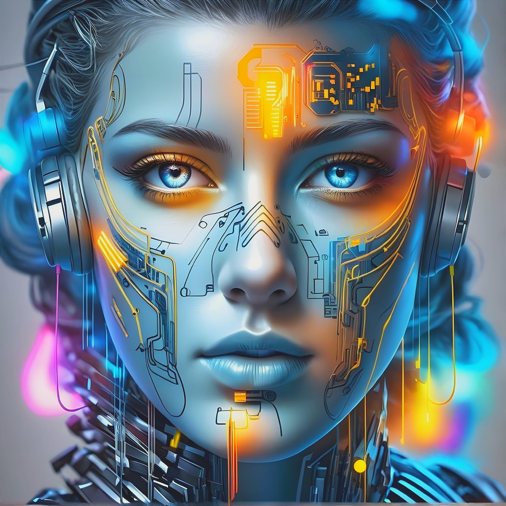 Futuristic Female Portrait with Robotic Features