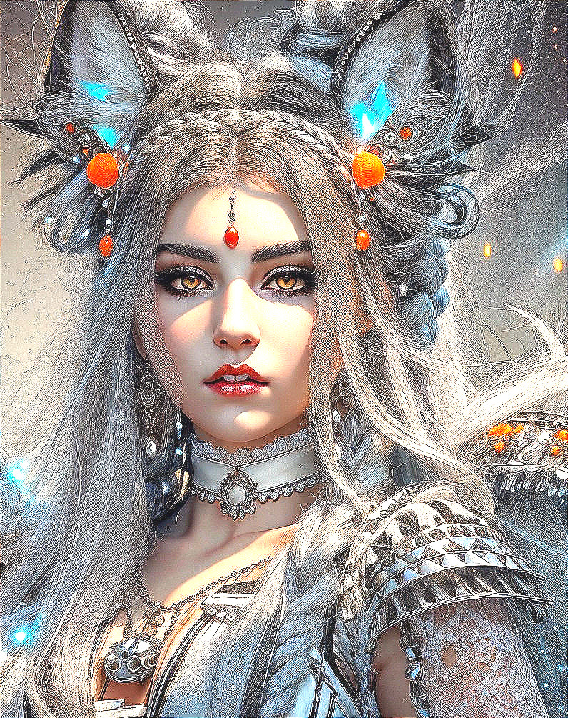 Female Character with Silver Hair and Fantasy Attire