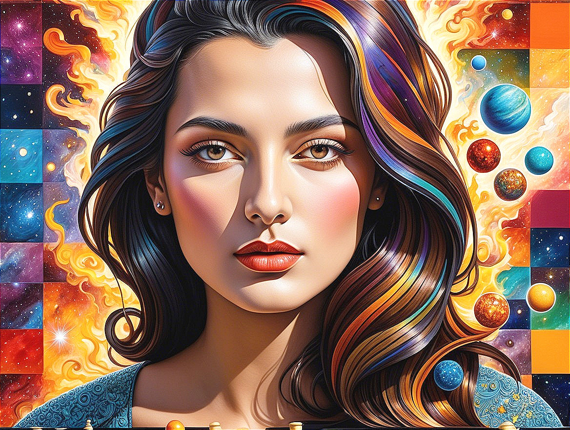 Portrait of a Young Woman with Cosmic Elements