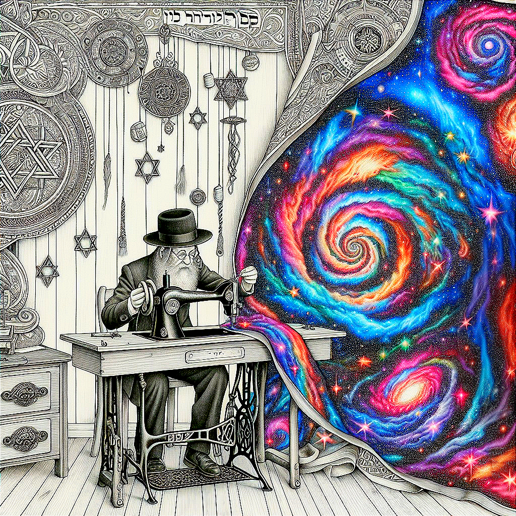 Wise Figure Sewing a Galaxy on Vintage Machine