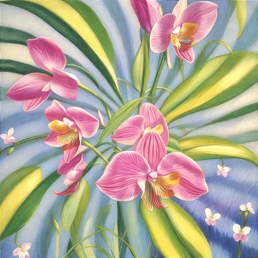 Vibrant Pink Orchids with Lush Green Leaves Background