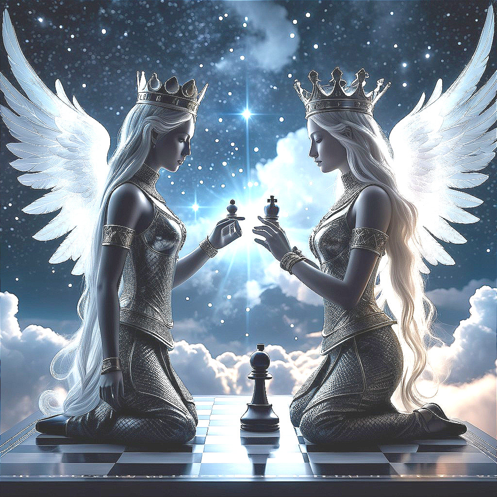 Ethereal Queens Playing Chess in a Starry Sky