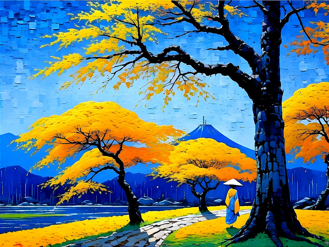 Vibrant Landscape with Yellow Trees and Mountains