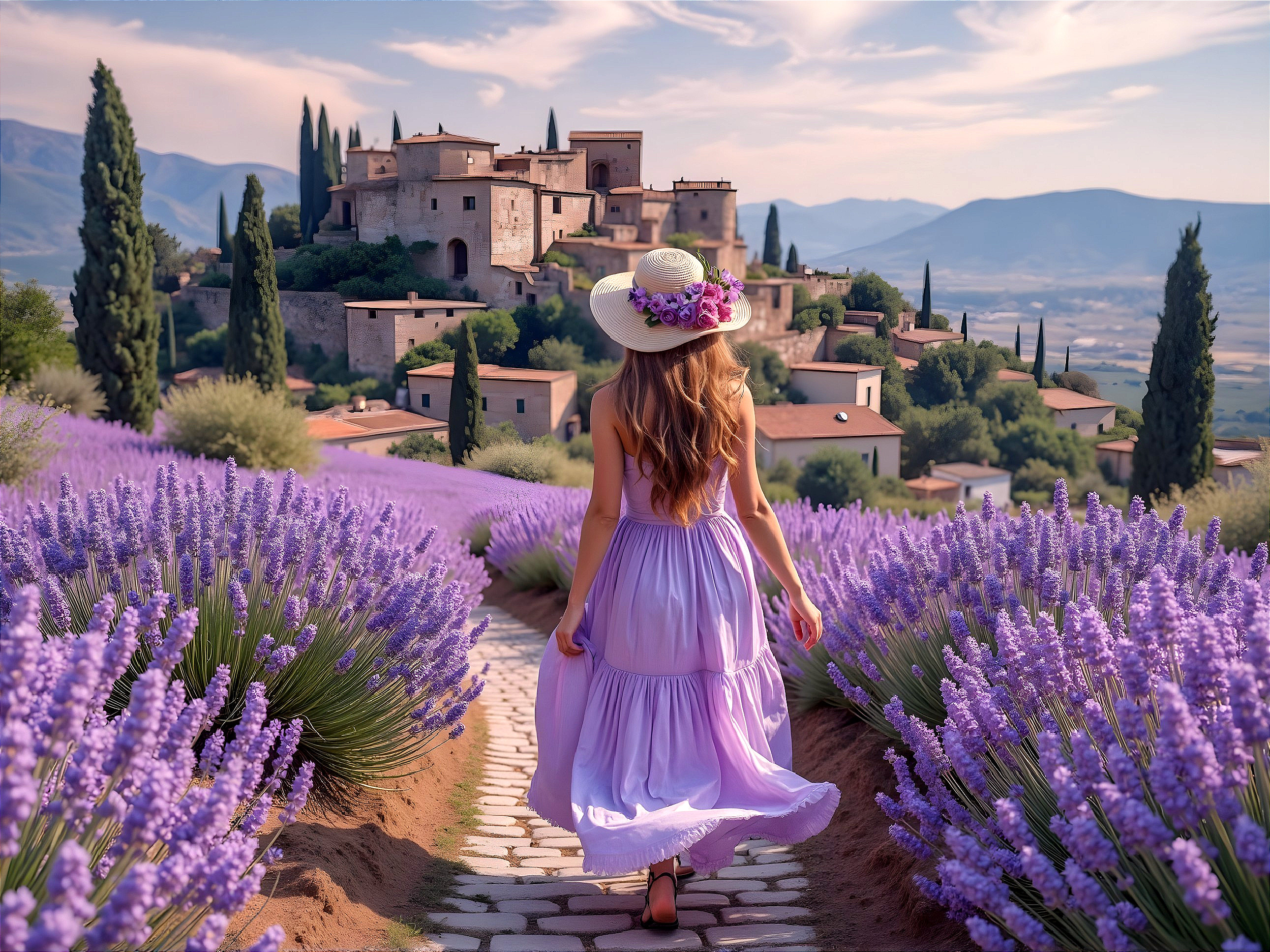 Woman in Lavender Dress Amidst Lavender Fields