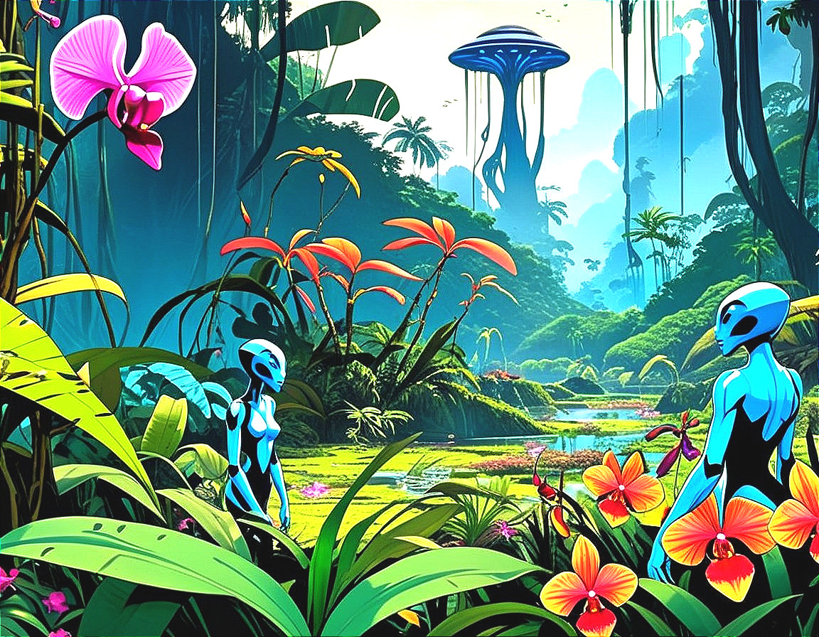 Exploration of a Vibrant Alien Jungle Landscape