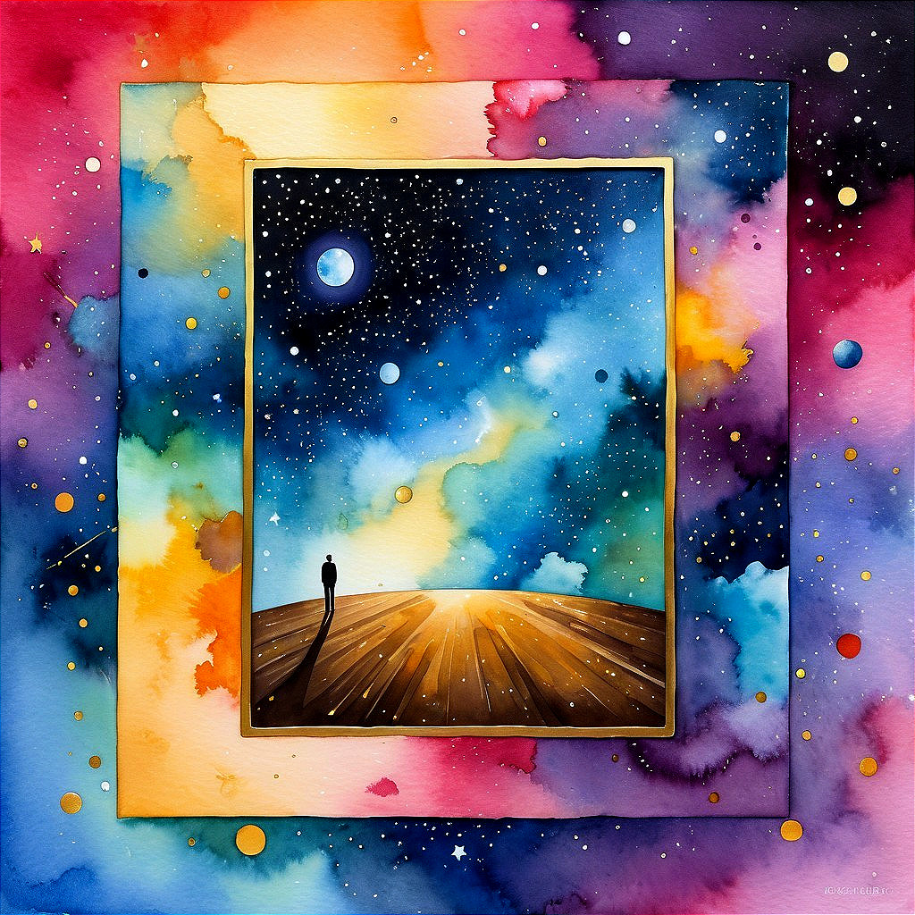 Vibrant Cosmic Scene with Silhouette and Starry Sky