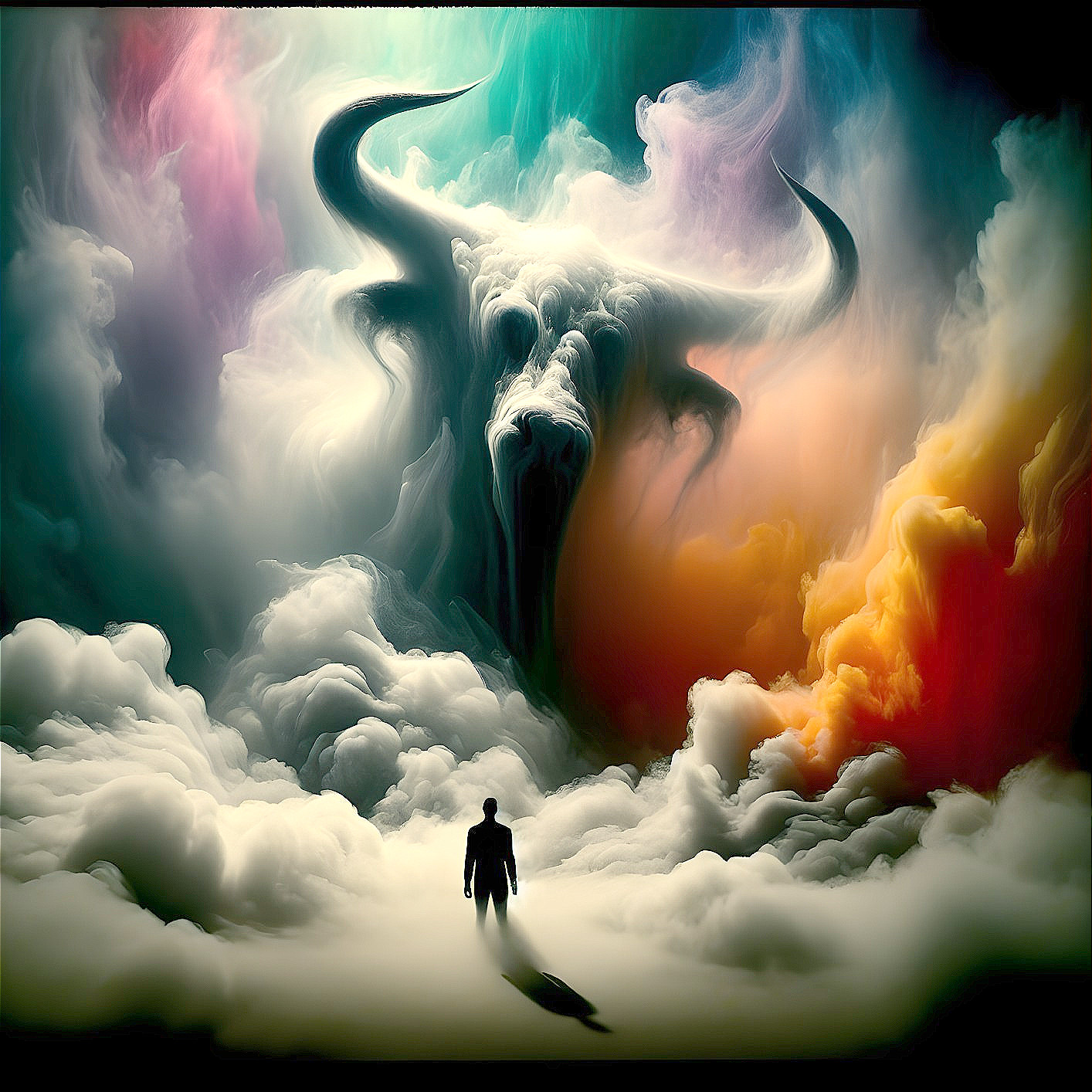 Surreal Landscape with Ethereal Bull and Vivid Colors