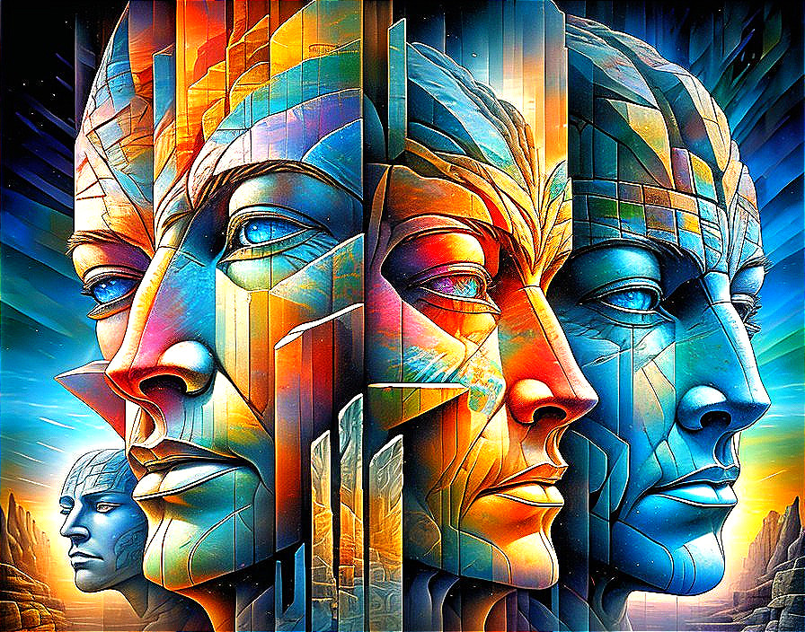 Abstract Geometric Faces in Vibrant Colors