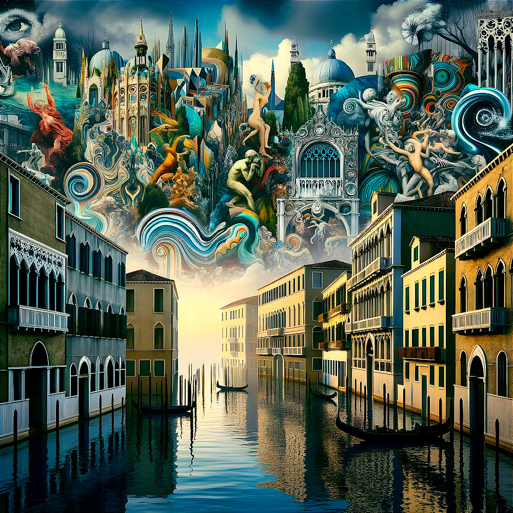 Surreal Landscape Blending Venice and Fantastical Architecture