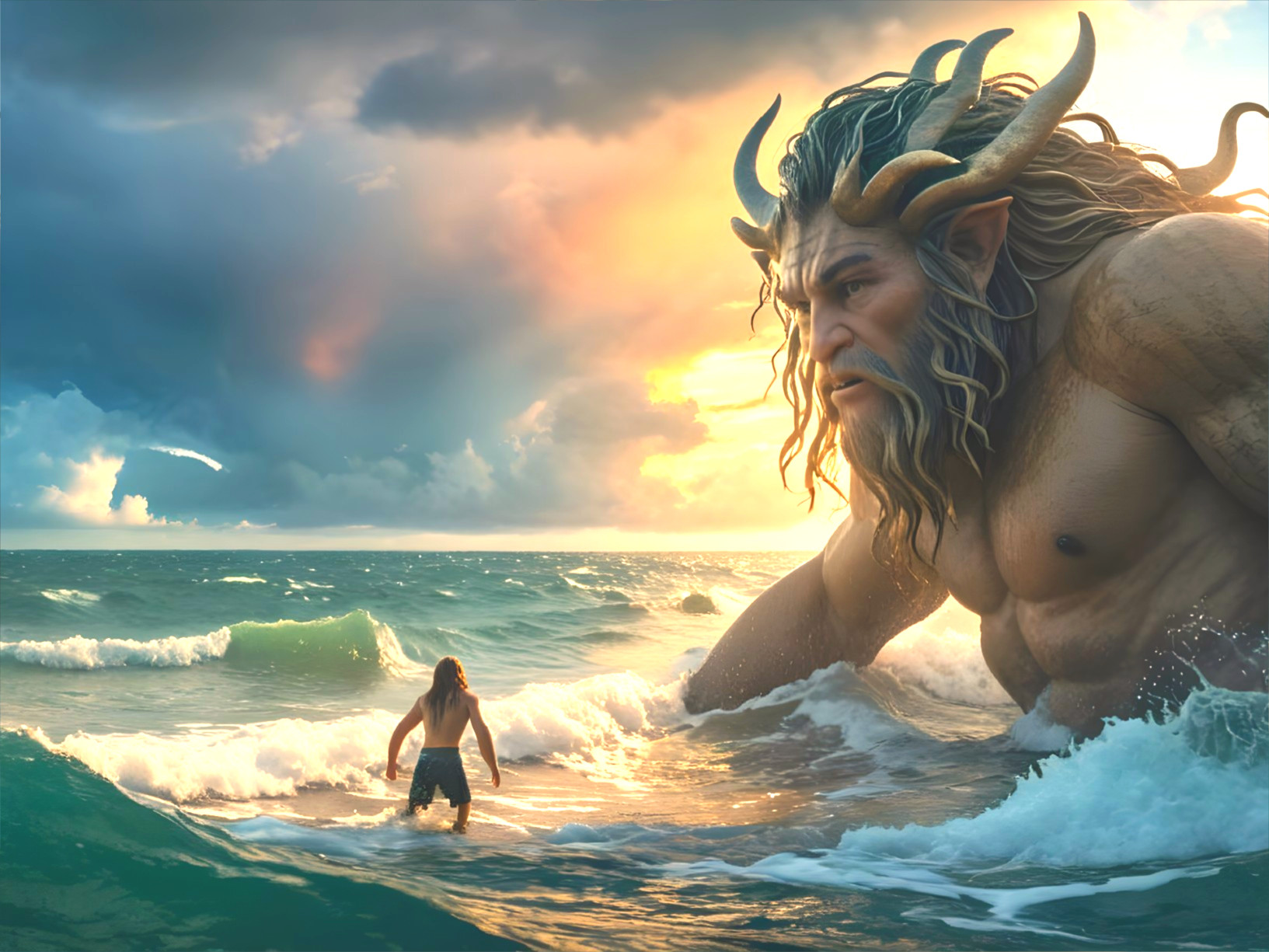 Giant Emerges from Ocean in Dramatic Coastal Scene