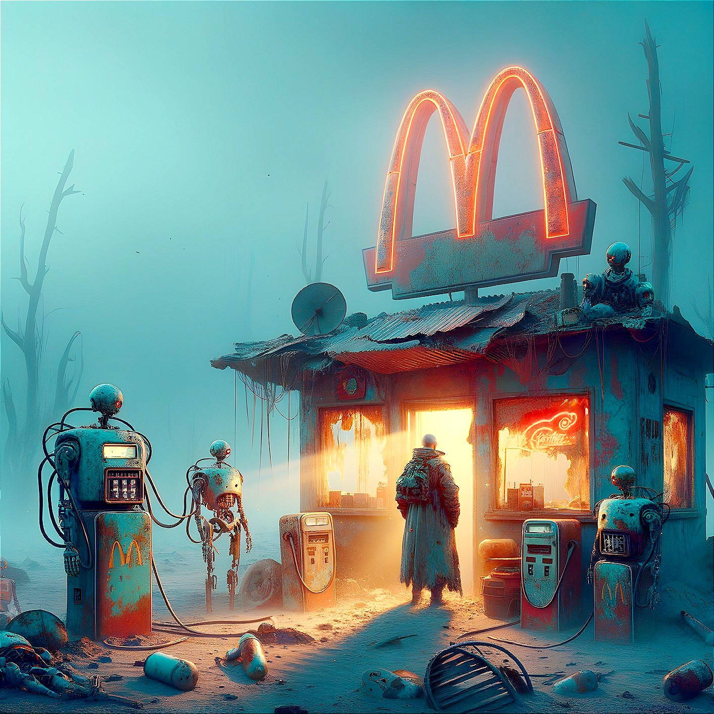 Post-Apocalyptic McDonald's with Futuristic Robots