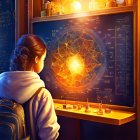 Celestial-patterned cloak figure views festive night scene