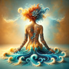 Elegant Figure on Chessboard with Futuristic Outfit