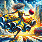 Close-up of a woman with vibrant multicolored hair