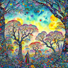 Surreal Forest with Vibrant Trees and Mushrooms