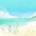 Playful Dog in Vibrant Natural Landscape Illustration