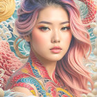 Portrait of a Young Woman in Vibrant Hooded Garment